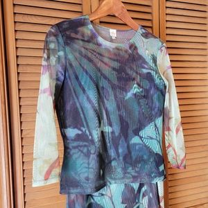Anne Klein Abstract Colorful Long Sleeve Sheer Blouse